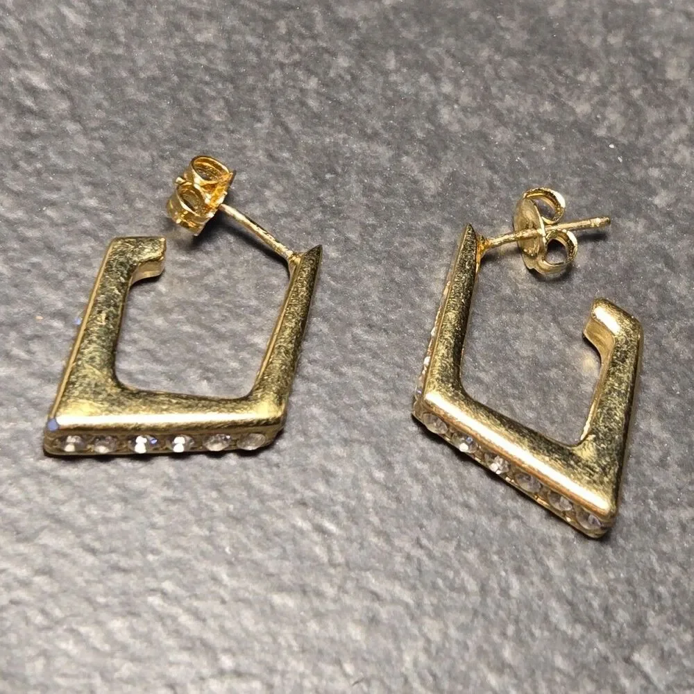 Diamond Shape Gold Stud Sterling Silver Earrings